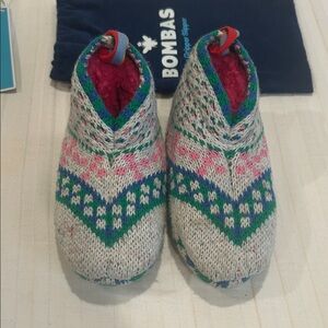 Bombas Gripper Slippers Toddler T 5-7 Gray & Pink Knitted Lined Socks Fair Isle